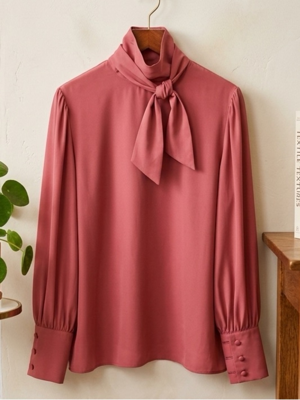 JH collectibles vintage dusty rose or mauve long-sleeve blouse with a mock neck